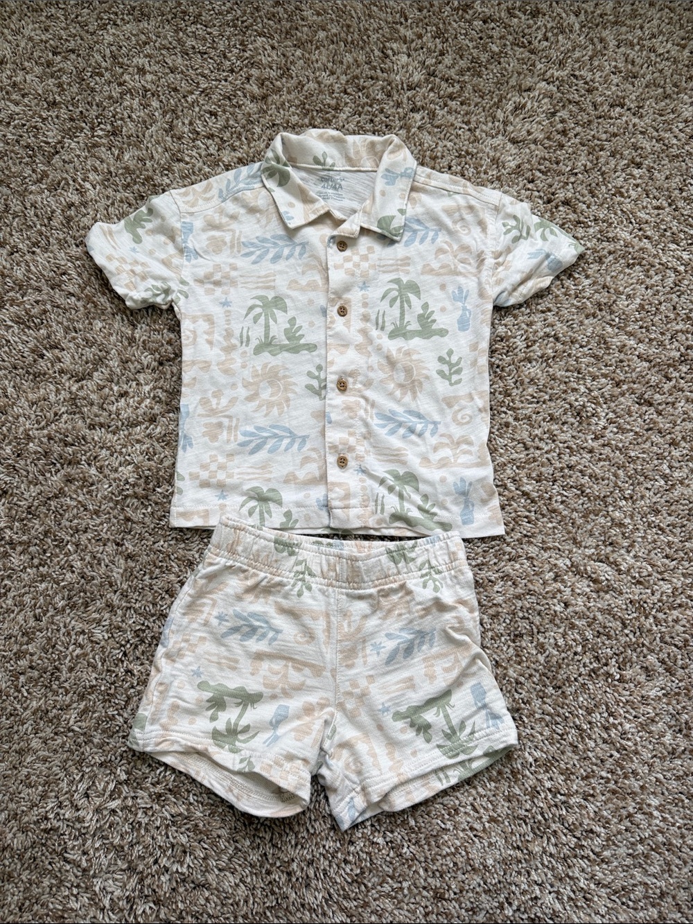 Carter’s Toddler Two-Piece Palm Print Set - Cream with Green & Blue